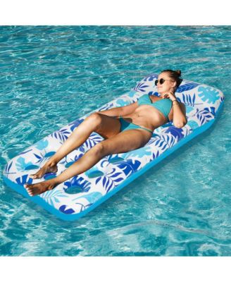 2 Piece Float Set Lounger Inflatable Pool Floats Reclining Chair Pedal Cup Holder White Blue