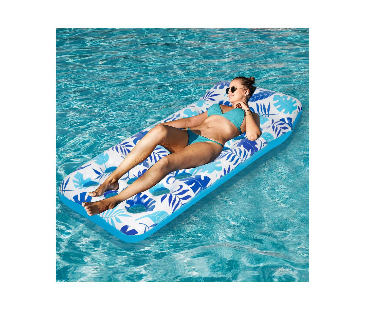 Детские игрушки Cowin 2 Piece Float Set Lounger Inflatable Pool Floats Reclining Chair Pedal Cup Holder White Blue — фото 2