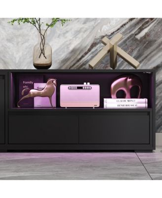 2-Door 2-Drawer MDF Retractable LED Lights & Metal Legs TV Stand