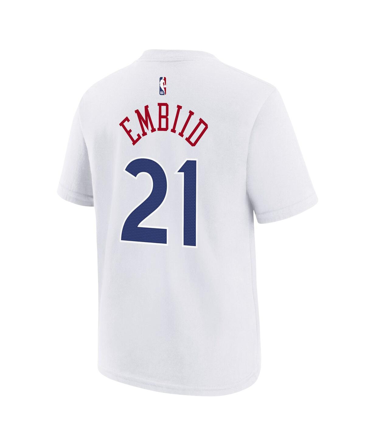 Nike Big Boys And Girls Joel Embiid White Philadelphia 76ers 2024/25 City Edition Name Number T-shirt