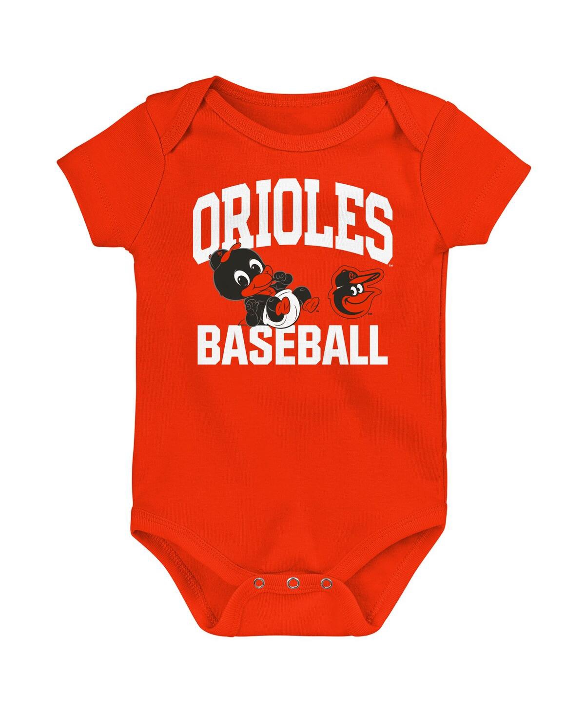 Outerstuff Baby Boys And Girls 3-pack Orange Baltimore Orioles Batter Up Bodysuit Set In Multi