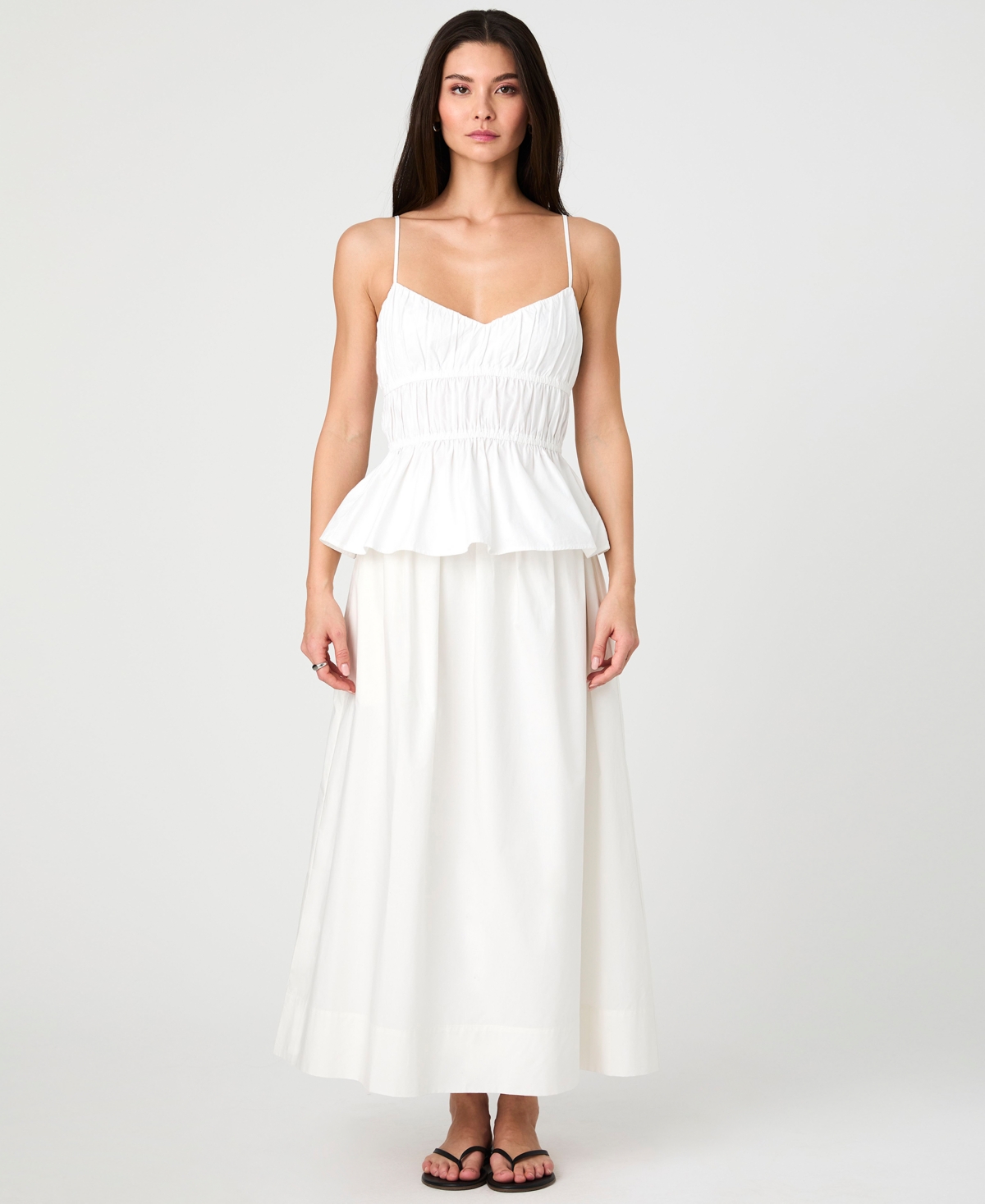 French Connection Poplin Strappy Peplum Top In Summer White