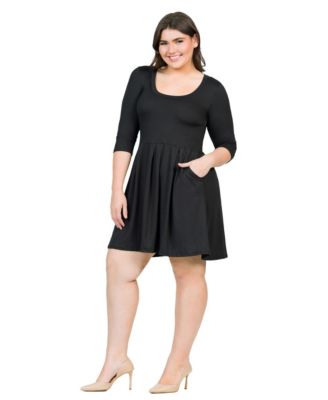 Plus Size Fit and Flare Elbow Sleeves Dress