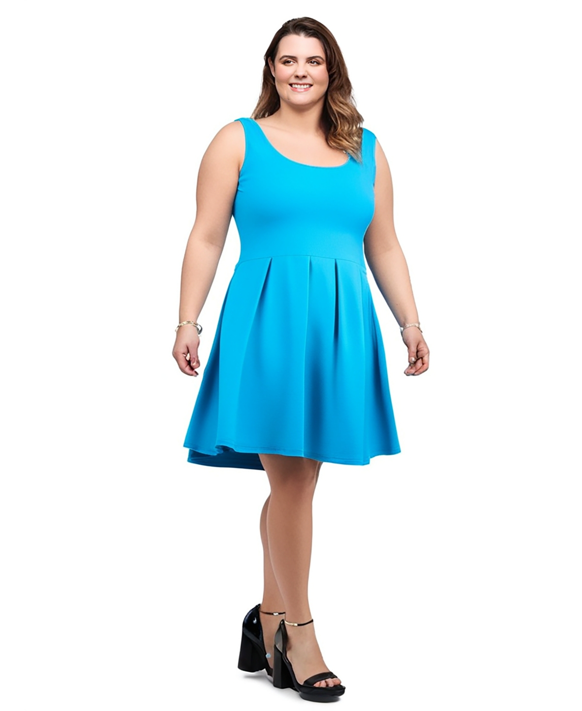 24seven Comfort Apparel Fit And Flare Sleeveless Maternity Midi Dress With Pockets In Turquoise