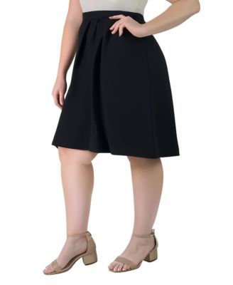 Plus Size Elastic Waist Pleated Knee Length Pocket Skirt