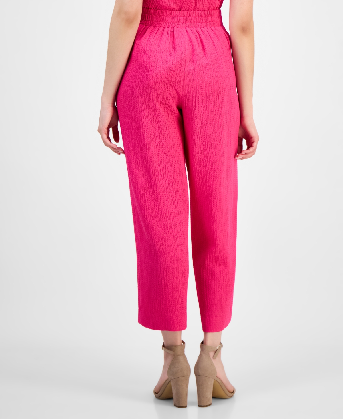 Shop Ak Anne Klein Petite Textured Pull-on Mid-rise Wide-leg Pants