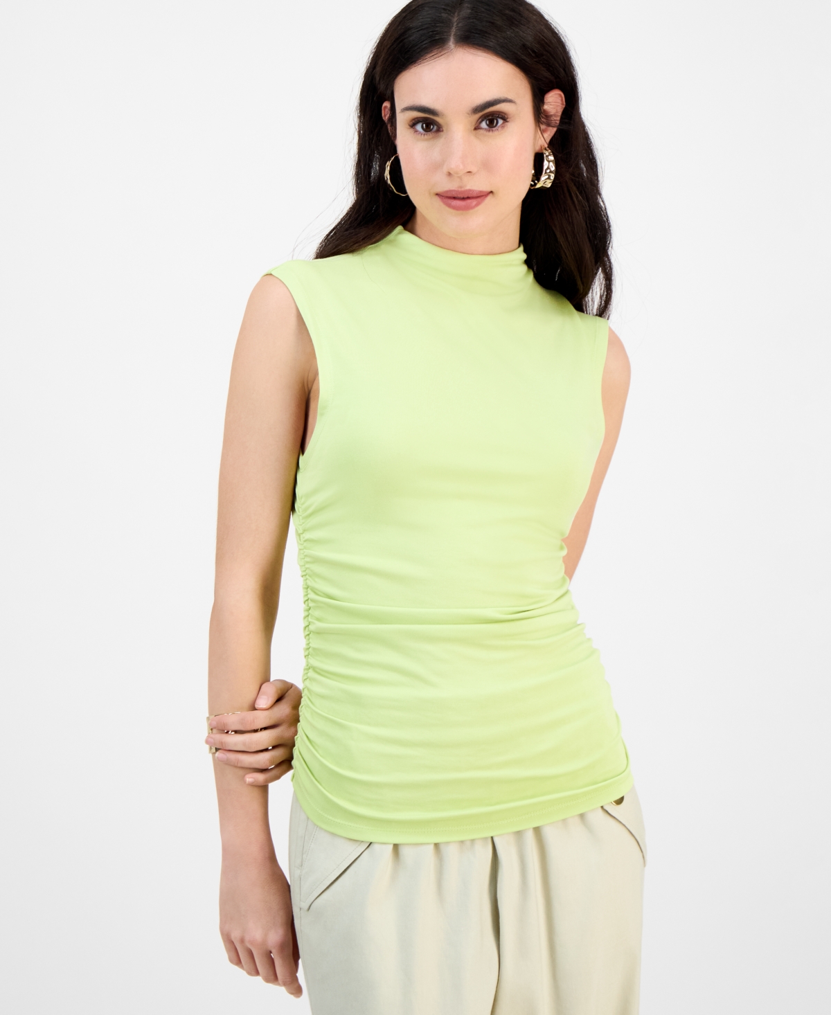 Inc International Concepts Petite High-neck Side-ruched Top, Exclusively At Macy's