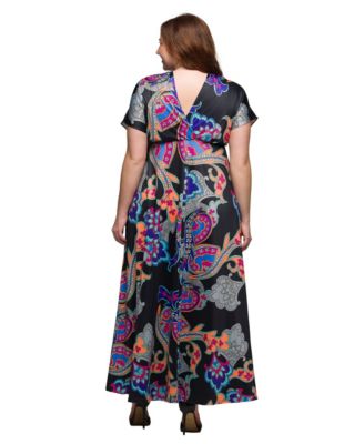 Plus Size V-Neck Empire Waist Cap Sleeve Maxi Dress