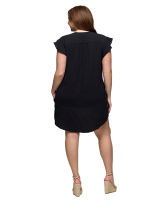 Plus Size V-Neck Cap Sleeve Knee Length Pocket Dress