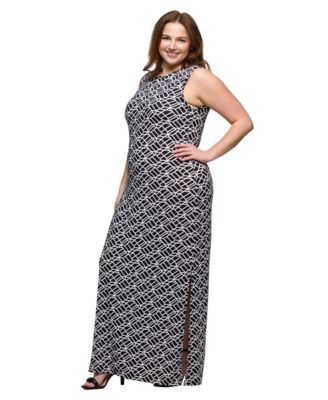 Plus Size Print Sleeveless Side Slit Maxi Dress