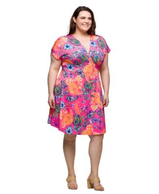 Plus Size V-Neck Empire Waist Knee Length Dress