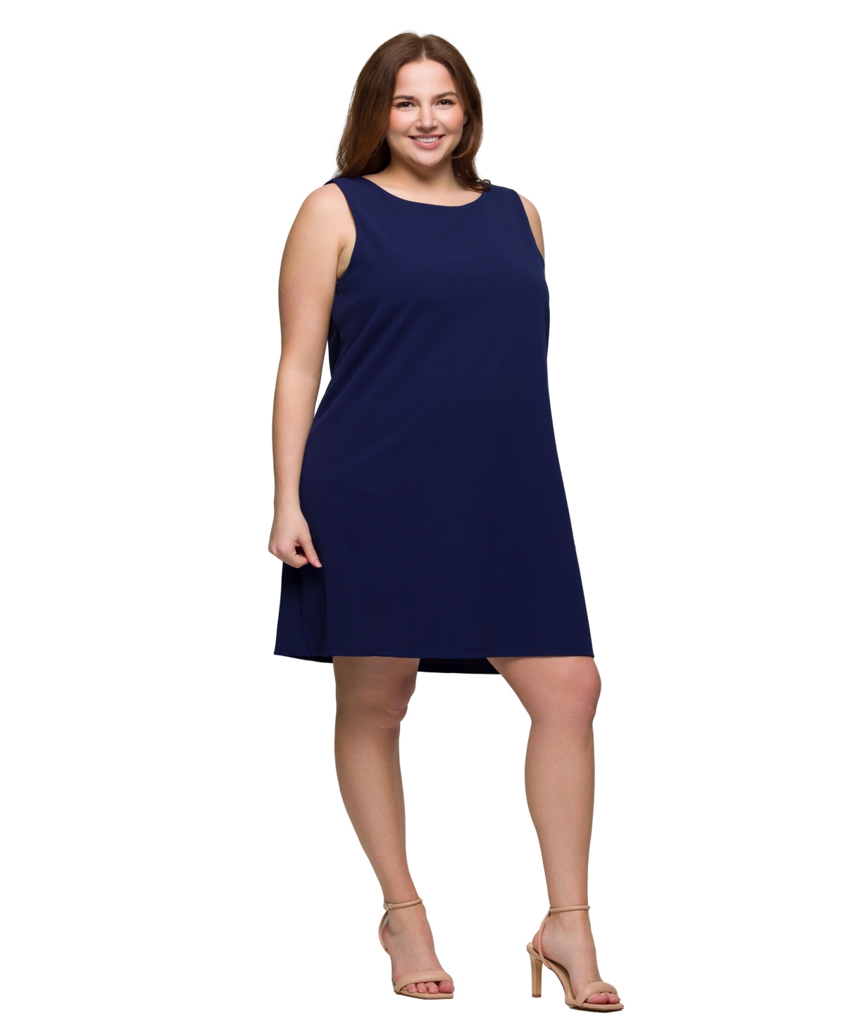 24seven Comfort Apparel Plus Size Sleeveless Mini Shift Dress In Navy