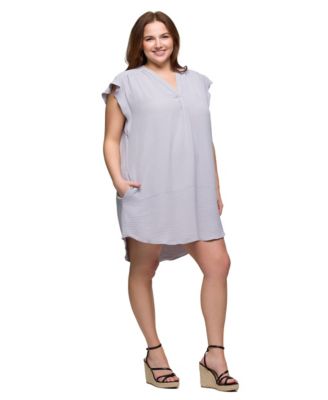 Plus Size V-Neck Cap Sleeve Knee Length Pocket Dress