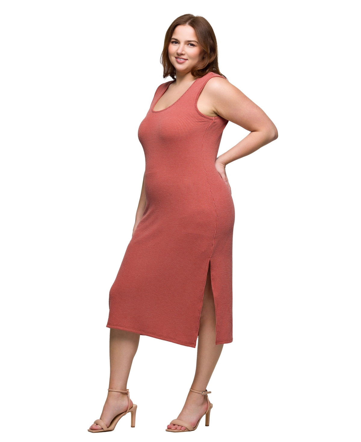 24seven Comfort Apparel Plus Size Fitted Sleeveless Side Slit Midi Dress