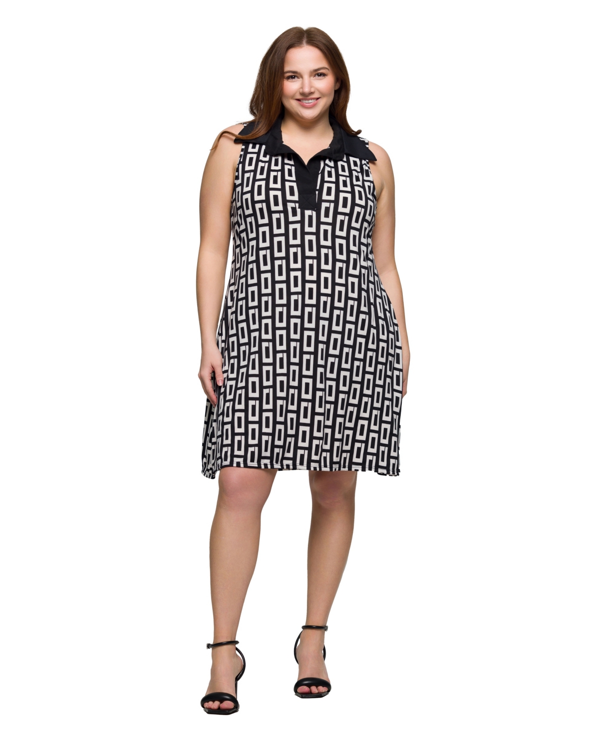 24SEVEN COMFORT APPAREL PLUS SIZE SLEEVELESS COLLARED MINI DRESS 