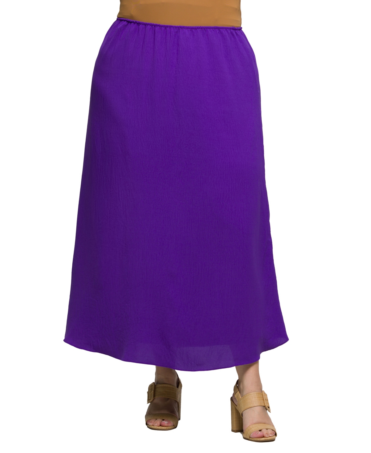 Plus Size Elastic Waist A-Line Maxi Skirt - Black