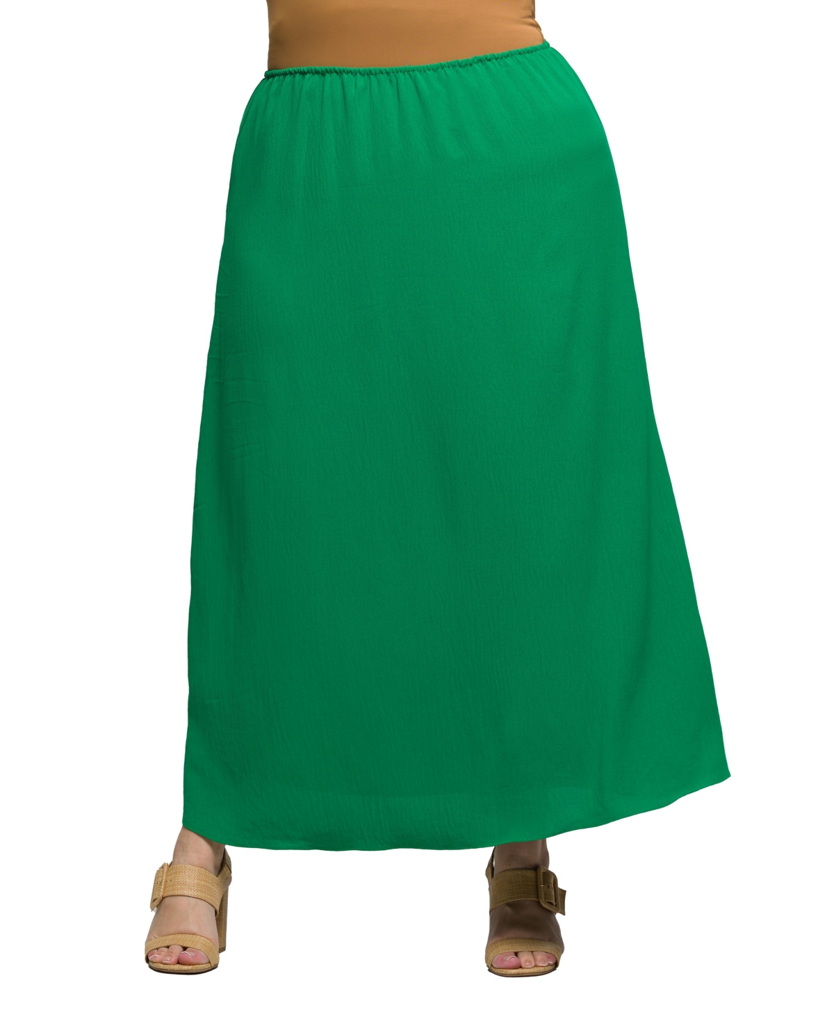 Plus Size Elastic Waist A-Line Maxi Skirt - Black