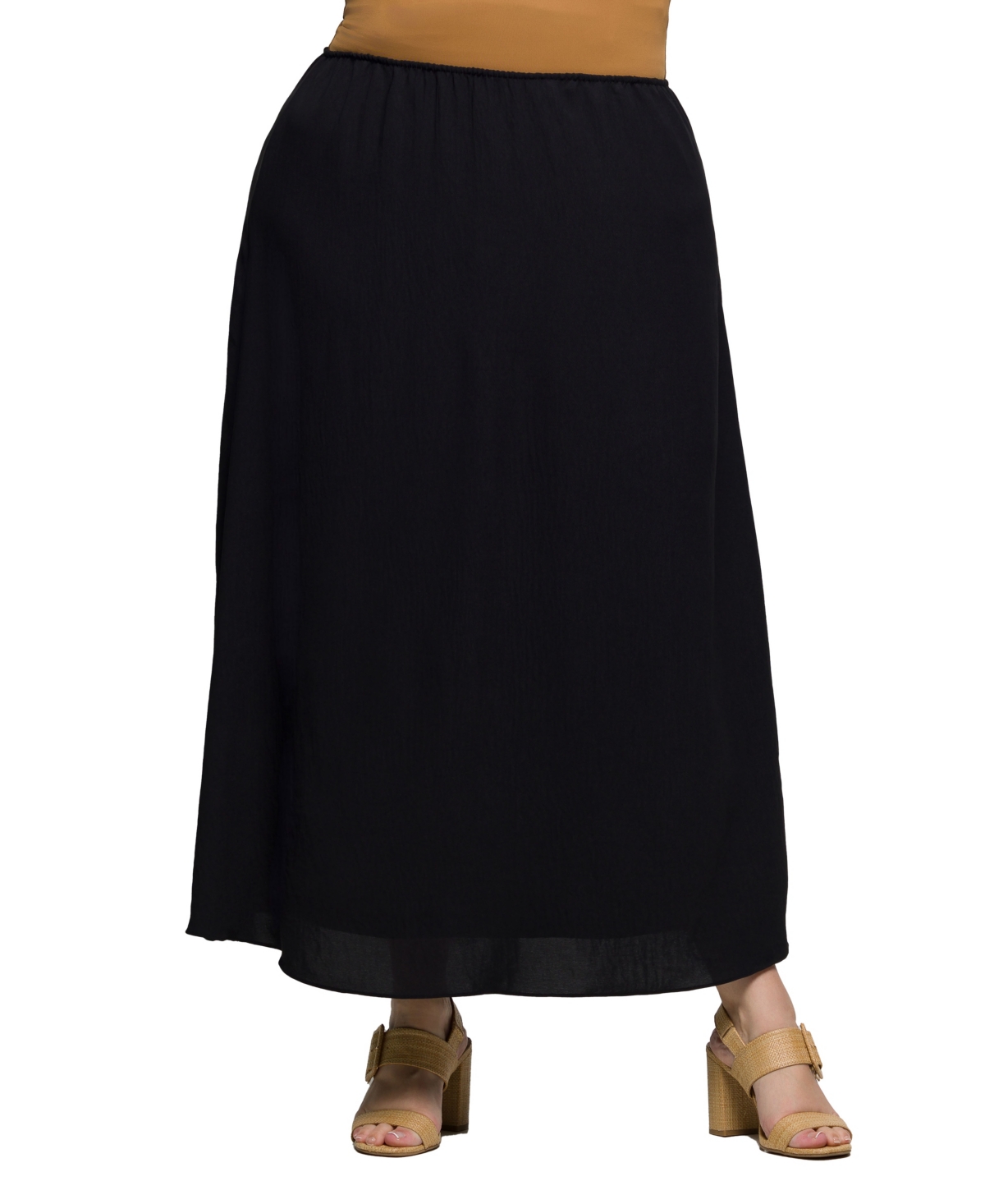 Plus Size Elastic Waist A-Line Maxi Skirt - Black