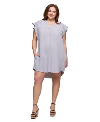 Plus Size V-Neck Cap Sleeve Knee Length Pocket Dress
