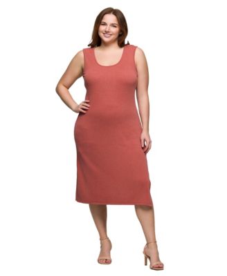 Plus Size Fitted Sleeveless Side Slit Midi Dress