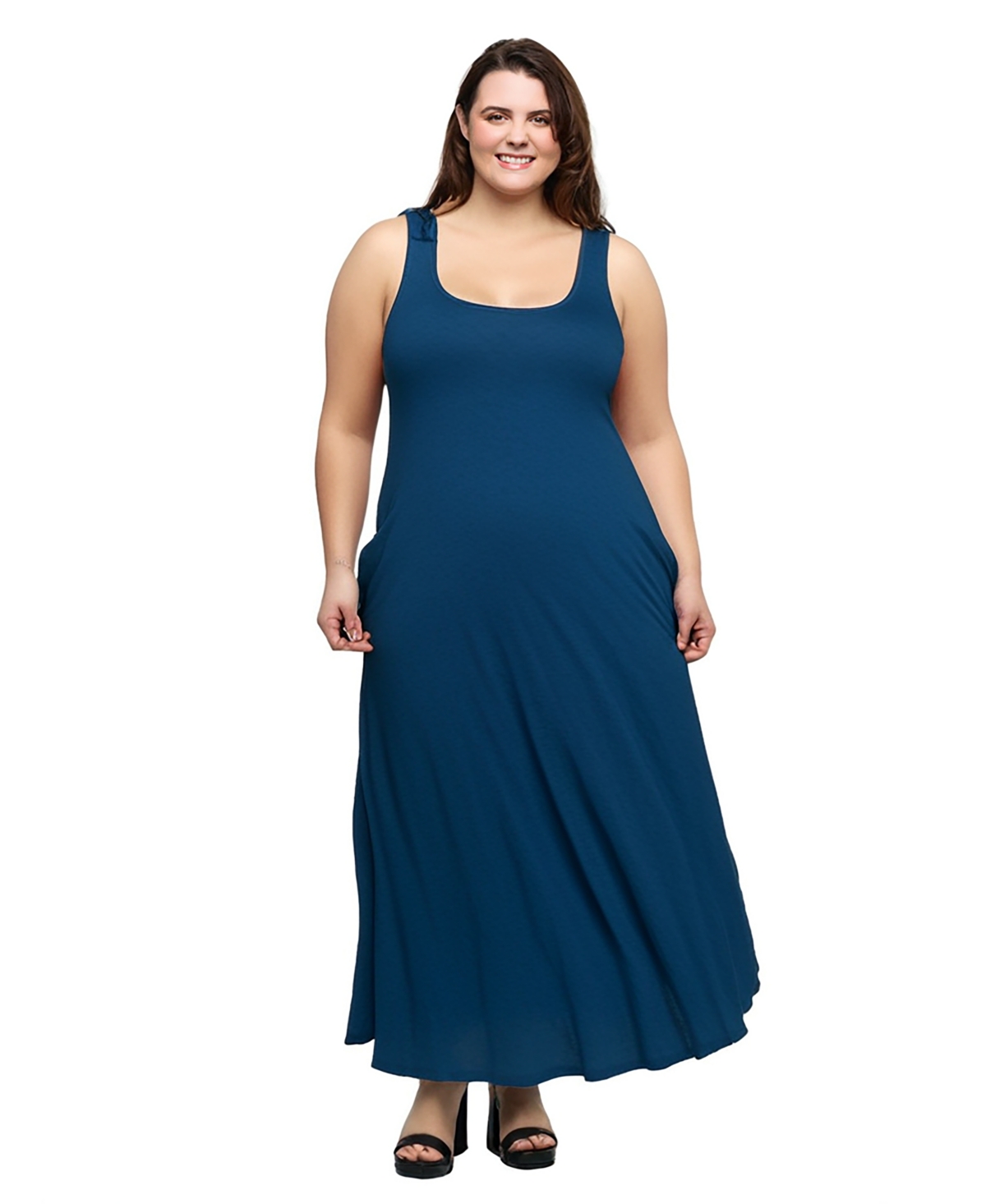 24SEVEN COMFORT APPAREL PLUS SIZE SLEEVELESS TANK MAXI DRESS WITH POCKETS 
