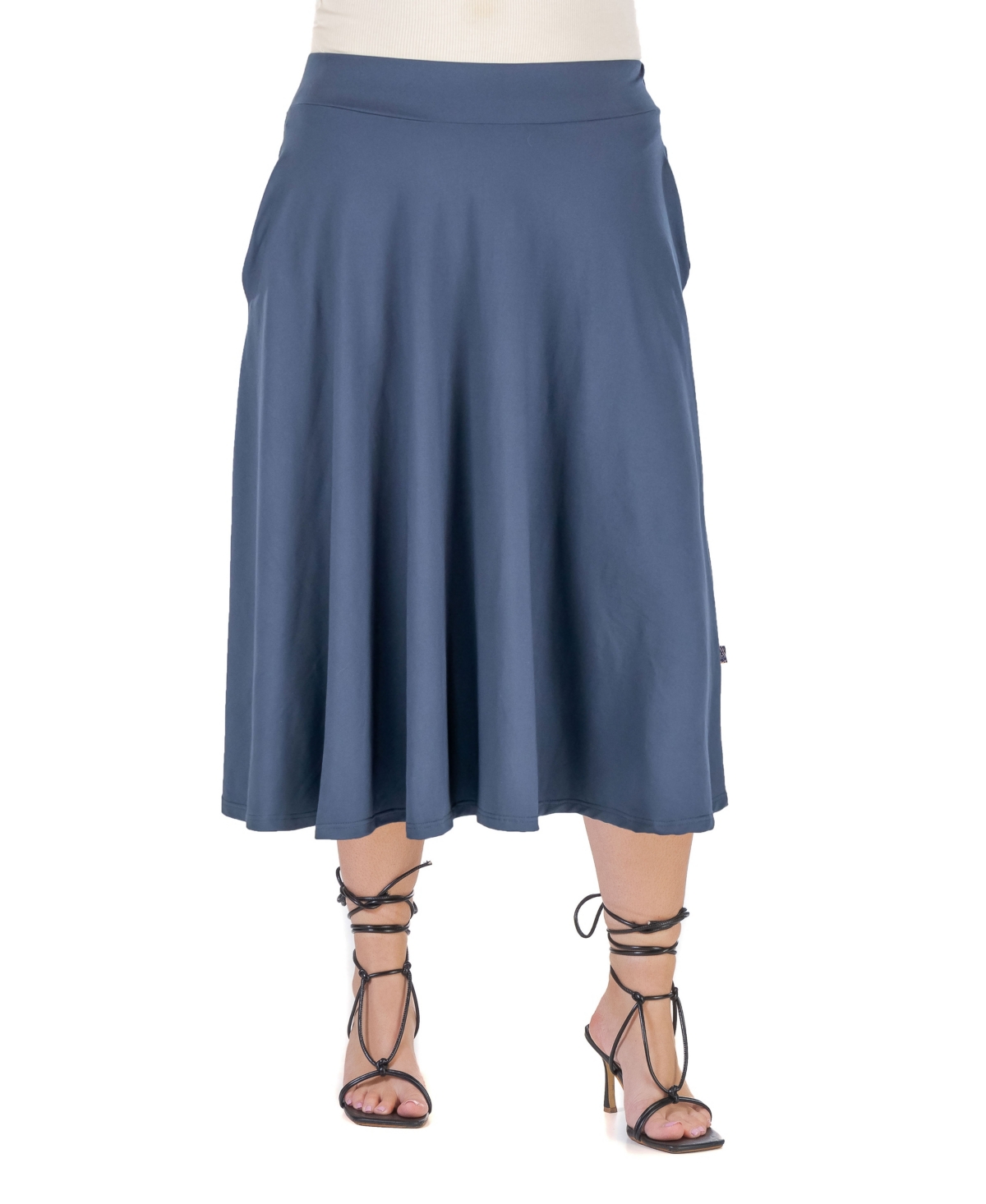 24SEVEN COMFORT APPAREL PLUS SIZE ELASTIC WAIST PLEATED POCKET MIDI SKIRT 