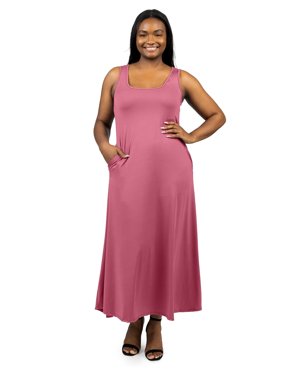Plus Size Sleeveless Tank Maxi Dress with Pockets - Mauve