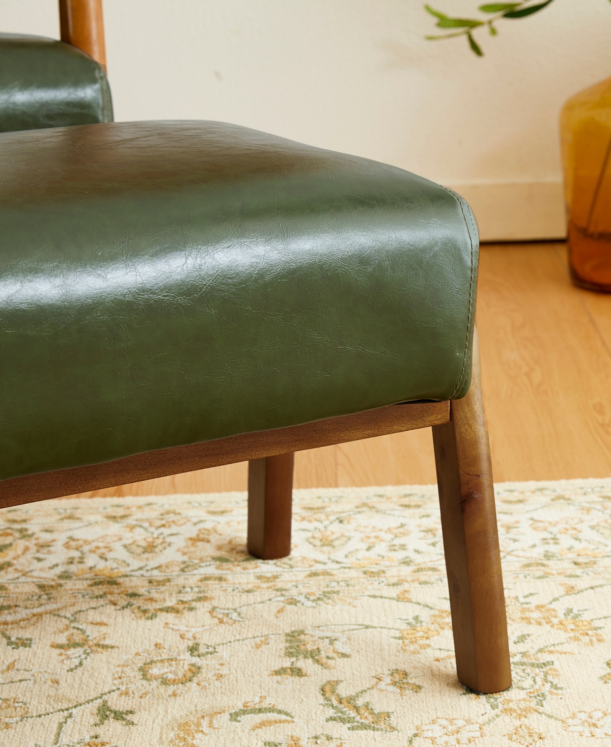 Glitzhome Set Of 2 Leatherette Mid-century Modern Hunter Accent Stool And Chair In Green
