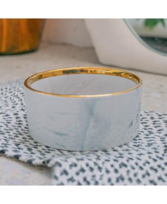 Marble Dog Bowl: Grey & Gold Accent