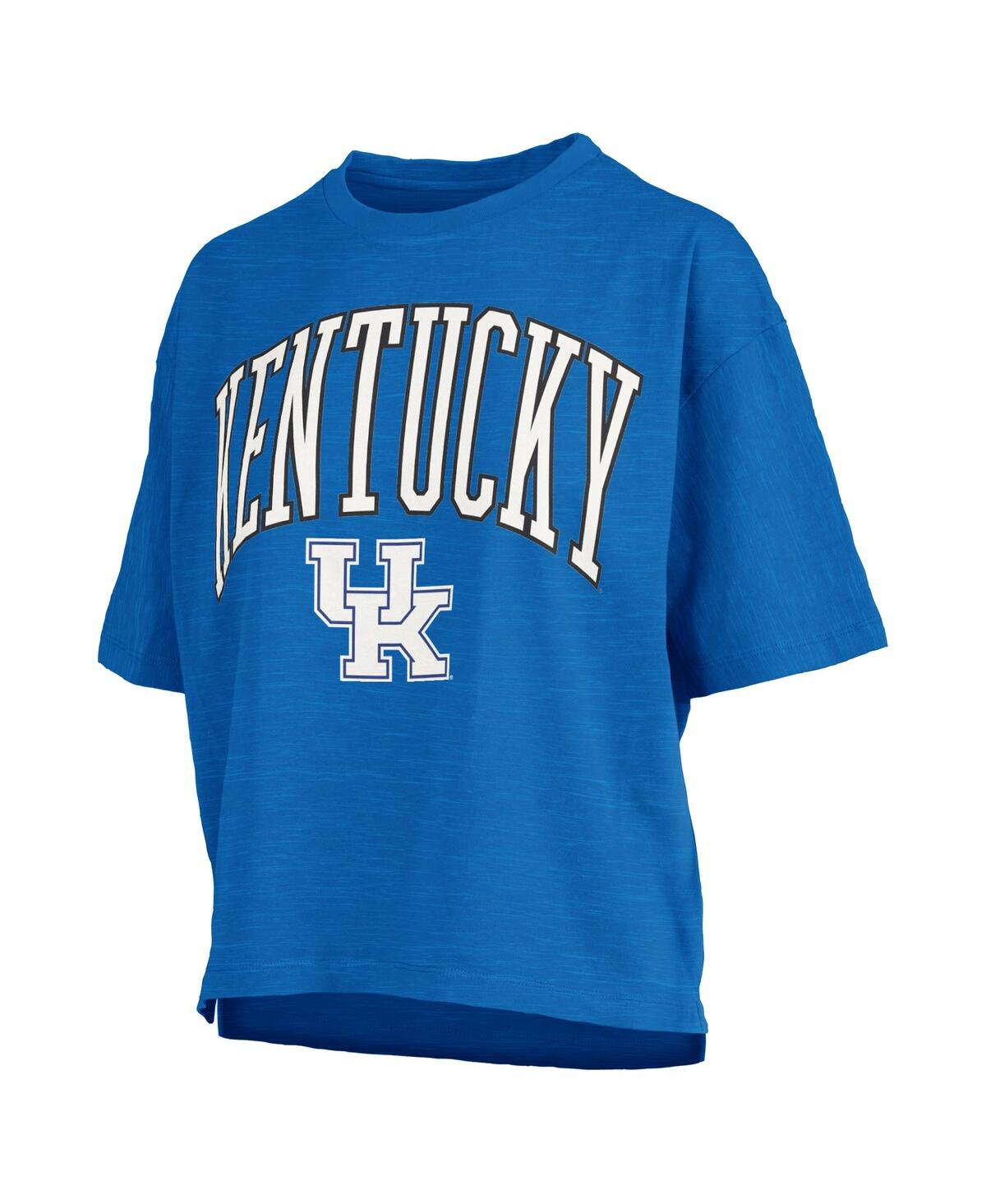 PRESSBOX WOMEN'S ROYAL KENTUCKY WILDCATS NELSON ARCH OVER LOGO WAIST LENGTH OVERSIZED SLUB T-SHIRT 