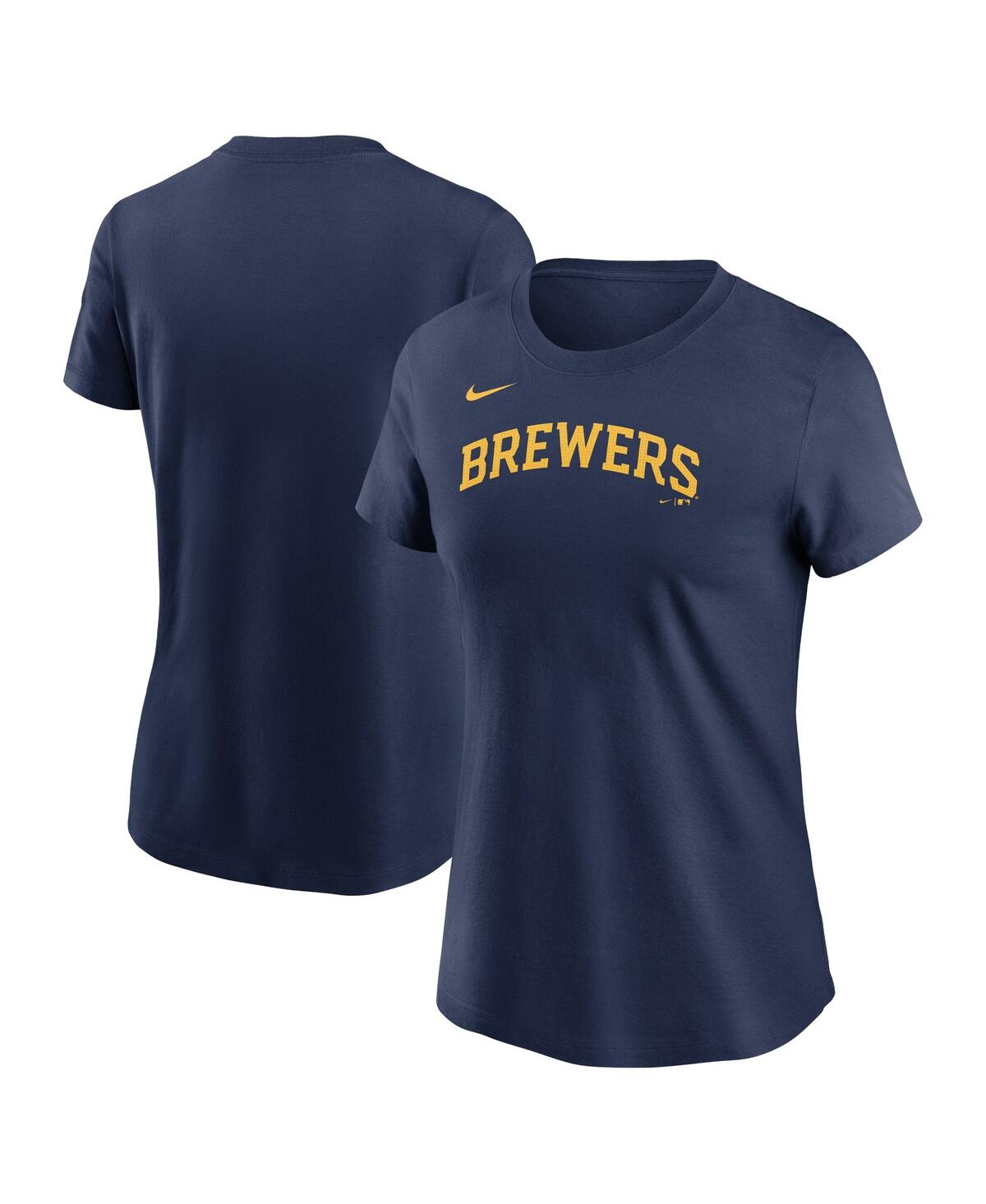 Nike Navy Milwaukee Brewers Fuse Wordmark T-shirt In Blue