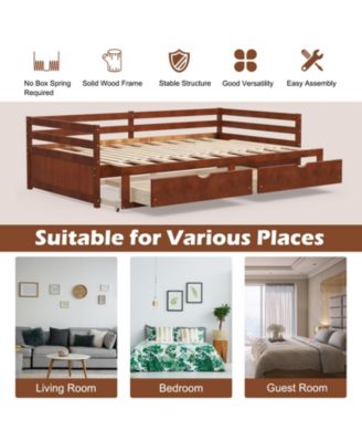 Extendable Twin to King Daybed with Trundle and 2 Storage Drawers