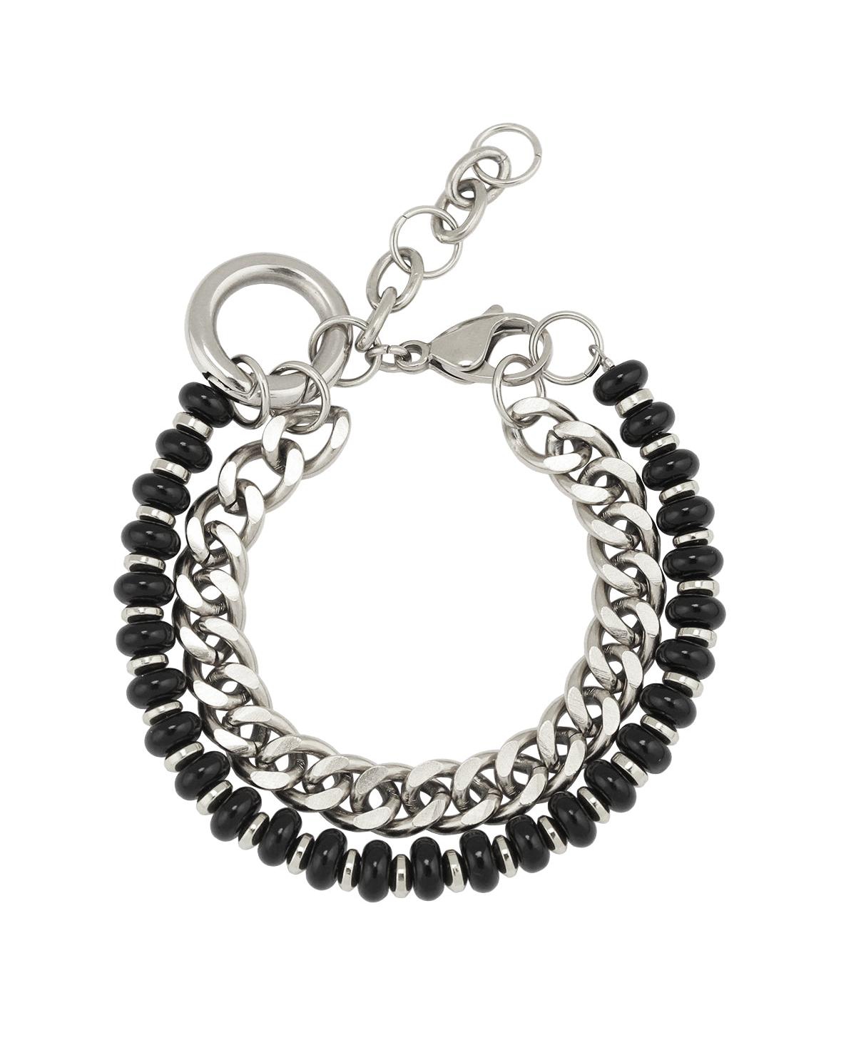Genuine Stone and Stainless Steel Chain Bracelet - Silver