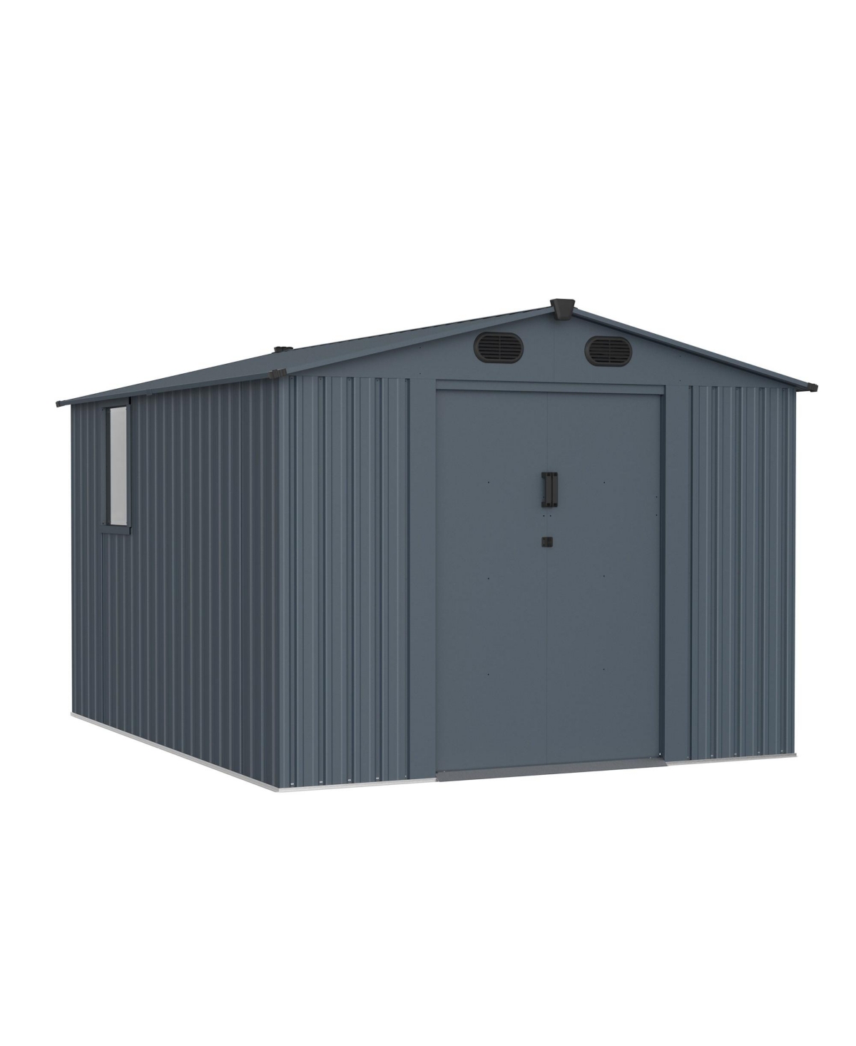 8x10ft Outdoor Storage Shed, Large Metal Tool Sheds with Window and Lockable Doors - Black