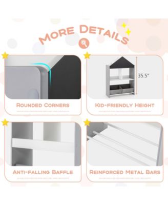 Playhouse Kids Bookshelf with Chalkboard and Whiteboard for 3-6 Years