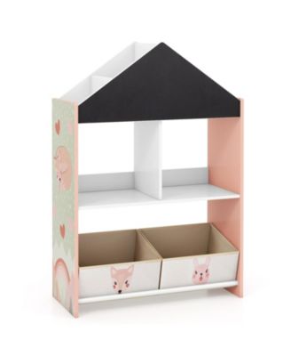 Playhouse Kids Bookshelf with Chalkboard and Whiteboard for 3-6 Years