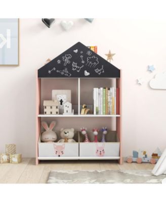 Playhouse Kids Bookshelf with Chalkboard and Whiteboard for 3-6 Years