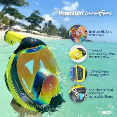 MOFLOW+ IRRIDIUM Full Face Snorkel Mask Black L/XL – Panoramic View, CO2-Free, 4X Oxygen, Anti-Fog, Camera Mount, Premium Straps
