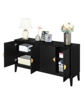 4-Door Black Sideboard Cabinet with Gold Handles and Adjustable Shelf