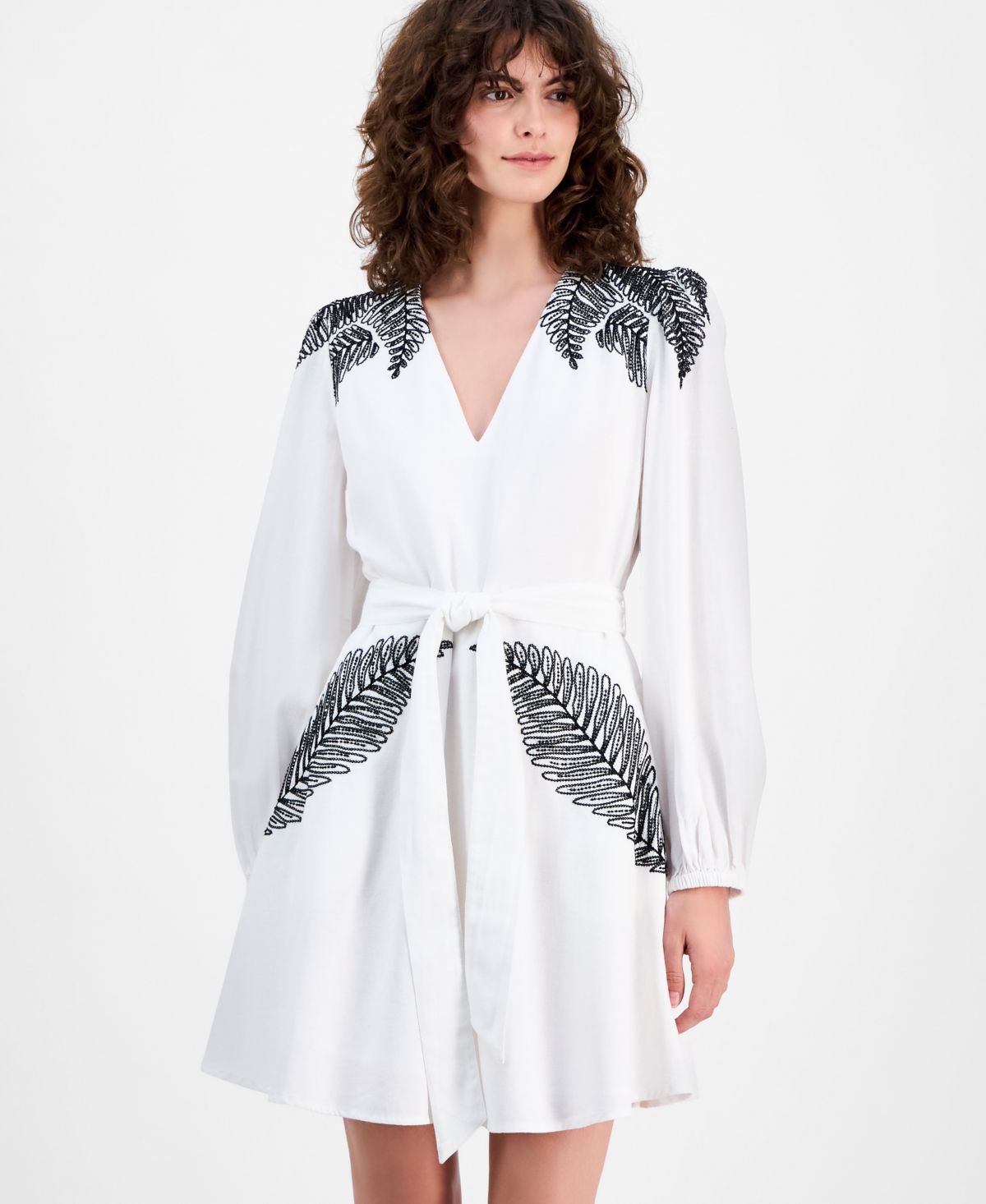 Inc International Concepts Women's Palm Embellished Long-sleeve Mini Dress, Macy's Exclusive In White