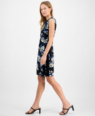 Women's Floral-Print Side-Gathered Dress