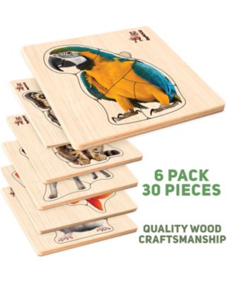 6XSET Realistic Wooden Montessori Puzzles for Toddlers Ages 1-3