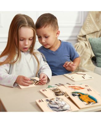 6XSET Realistic Wooden Montessori Puzzles for Toddlers Ages 1-3