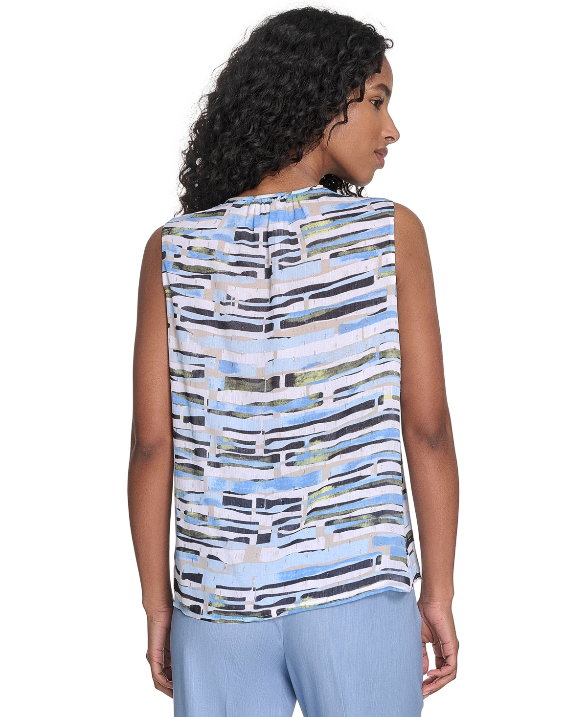 Calvin Klein Women's Printed Keyhole-neck Sleeveless Blouse