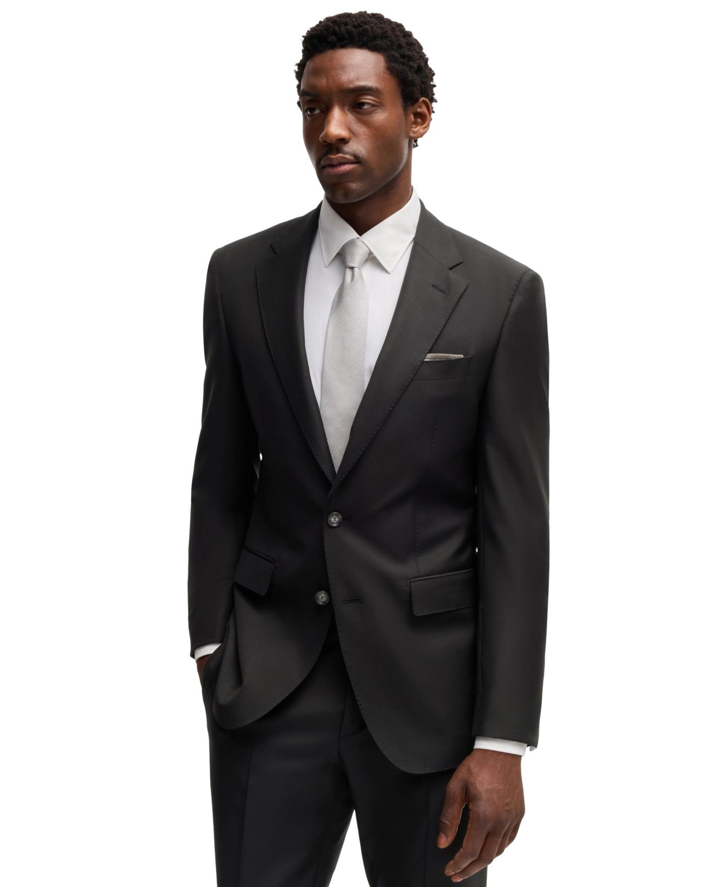 Мужская куртка Hugo Boss Virgin Wool Slim-Fit, цвет: Чёрный — фото 1