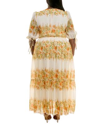 Women's Plus Size Floral Chiffon A-Line Midi Dress