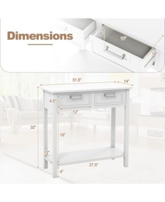 Narrow Console Table with Drawers and Open Storage Shelf