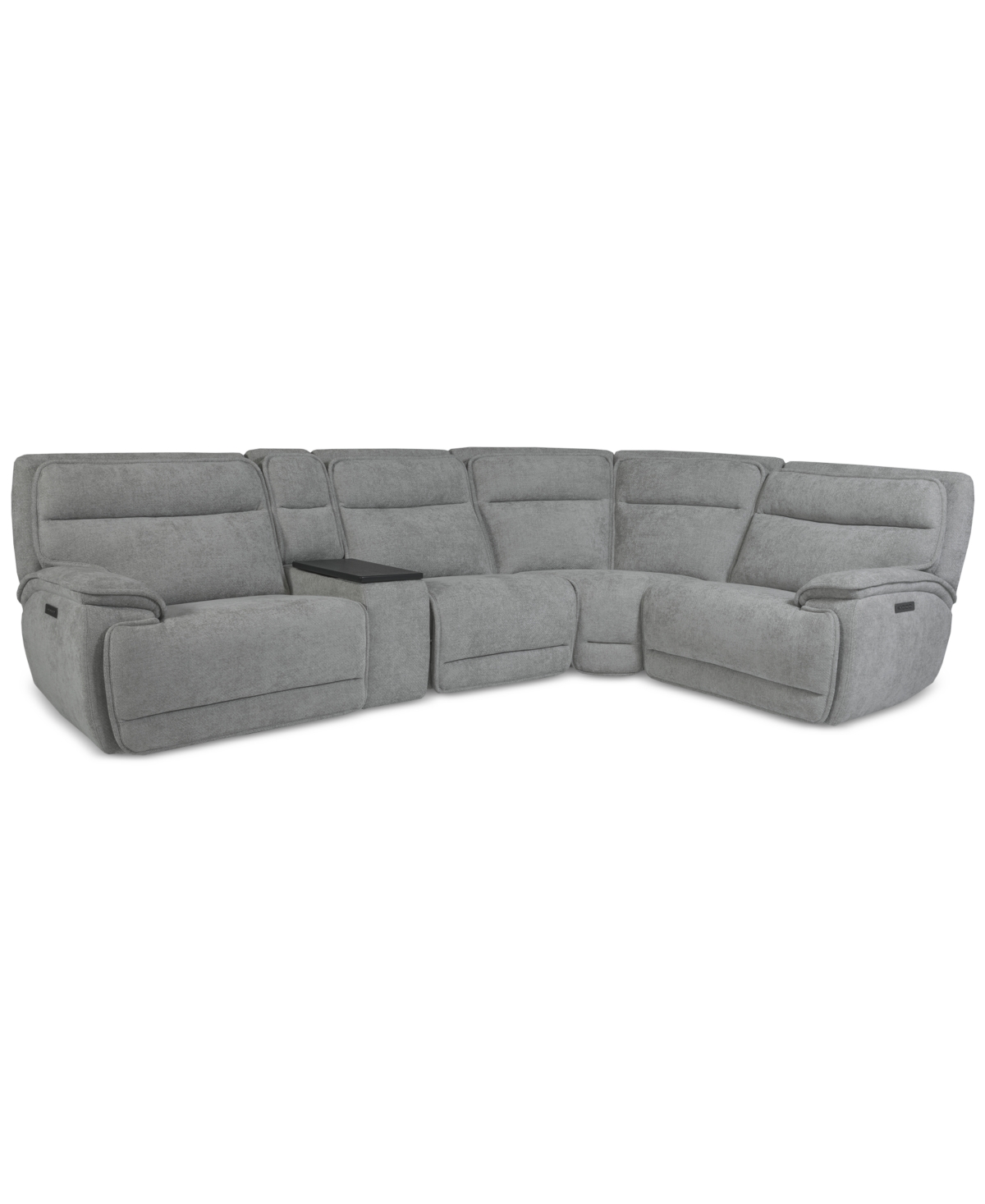 Macy's Ozryn 5-pc. Fabric Sectional With Console And 2 Power Motion Chairs, Exclusively At  In Silver