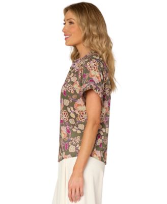 Petite Printed Pleated Blouse