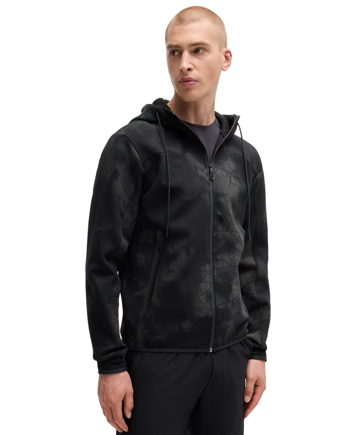 Boss by Hugo Boss Men's Reflective Artwork Zip-Up Hoodie - Black